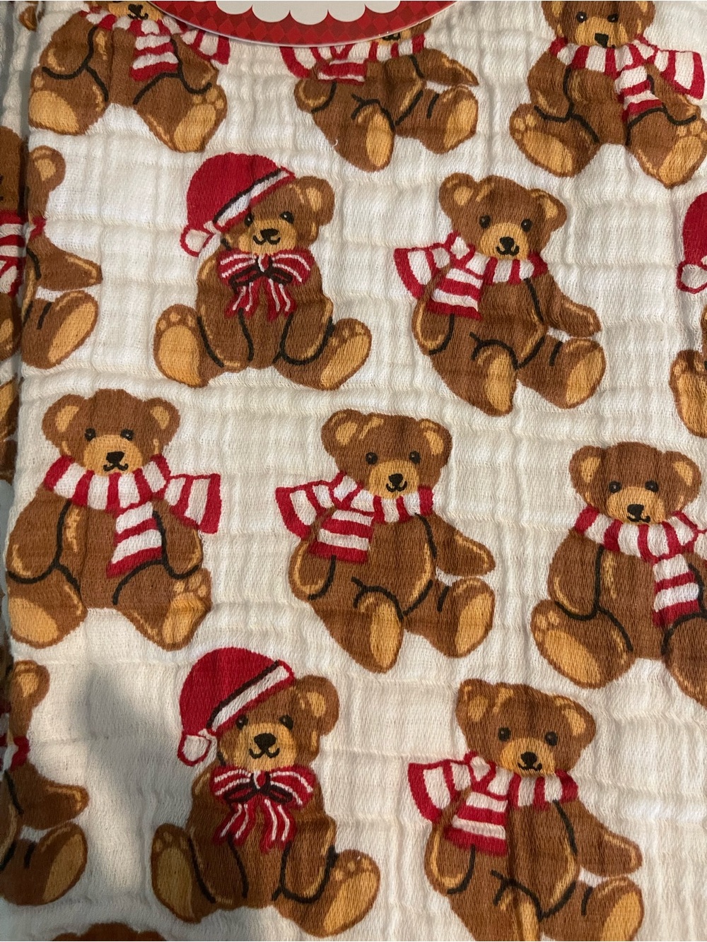 Envogue Brown Teddy Bear kitchen towels with Red and White Accents